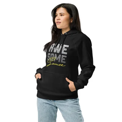 AWESOME Unisex eco raglan hoodie — Front / left