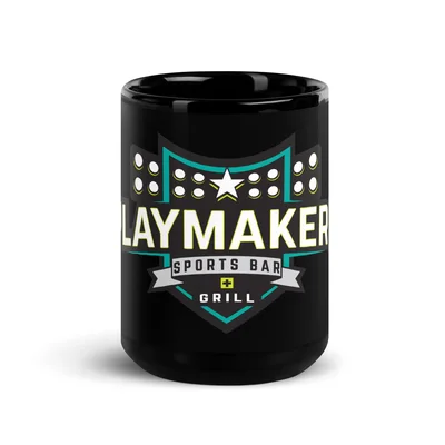 PLAYMAKERS Black Glossy Mug — Front